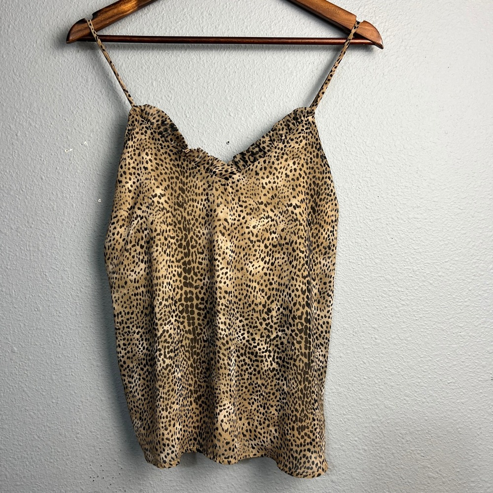 Adrienne Y2K Babydoll Leopard Print Cami Top Ruffle‎ V-Neck Sleeveless Lined Sm